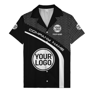 hexagonal grid diagonal stripe hawaiian shirt with custom logo