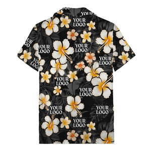 hibiscus & plumeria photoreal hawaiian shirt with customizable logo