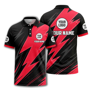 lightning bolt pattern with custom logo and name polo shirt for men