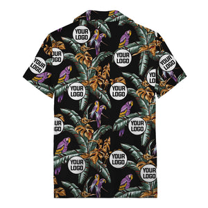 photorealistic parrots & palm leaves navy hawaiian shirt for men