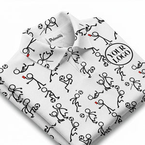 stick figure soccer players & balls cartoon polo shirt for men