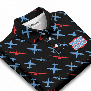 airplane silhouette repeat aviation graphic polo shirt for men
