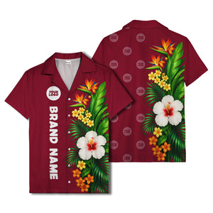 bird of paradise & hibiscus hawaiian shirt with palm leaves