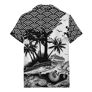 cruise ship & palm trees fish waves aloha hawaiian shirt