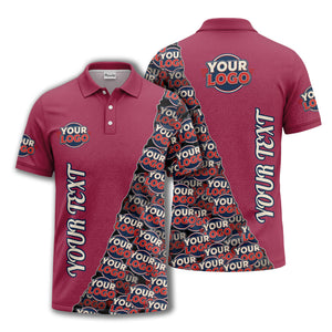custom logo repeat vertical text pattern personalized polo shirt