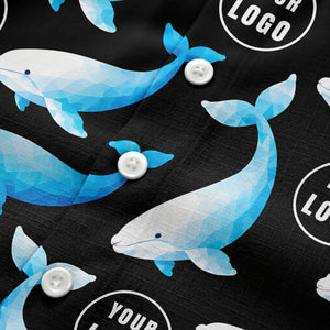 geometric beluga whales & custom logo circles hawaiian shirt for oceanic adventures