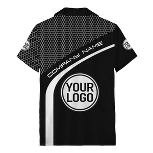 hexagonal grid diagonal stripe hawaiian shirt with custom logo