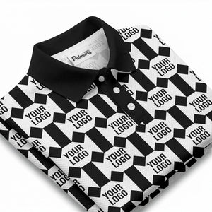 monochrome hexagon repeat custom logo geometric polo shirt for men