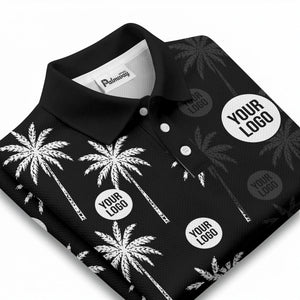palm trees & custom logo circle repeat graphic polo shirt