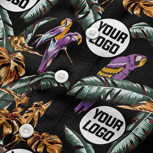 photorealistic parrots & palm leaves navy hawaiian shirt for men