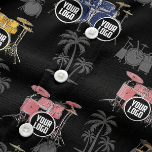 rockin' drum kits & palm trees repeat hawaiian shirt for musicians