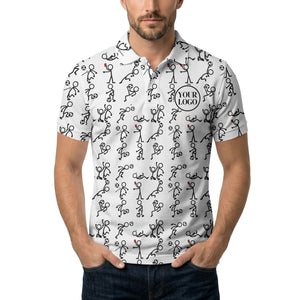 stick figure soccer players & balls cartoon polo shirt for men