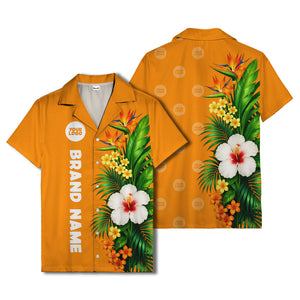 bird of paradise & hibiscus hawaiian shirt with palm leaves