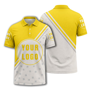 custom logo circles & diagonal stripes all over print polo shirt