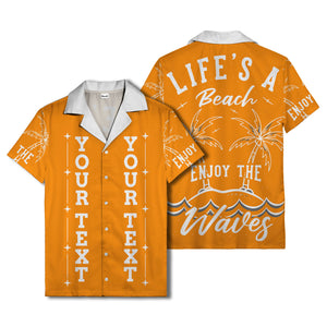 customizable text palm trees & stars graphic hawaiian shirt for men