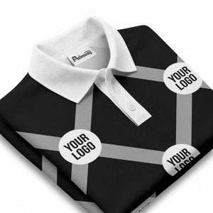diagonal stripes & repeating custom logo polo shirt for men