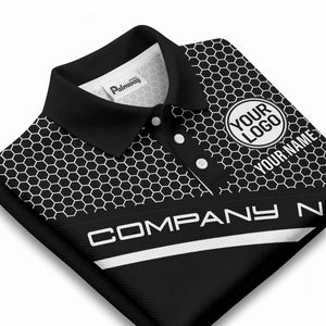 hexagonal grid monogram logo corporate polo shirt for men