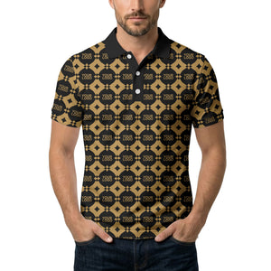monogrammed gold black diamond repeat luxury polo shirt