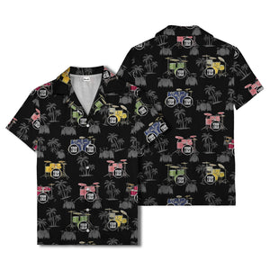 rockin' drum kits & palm trees repeat hawaiian shirt for musicians