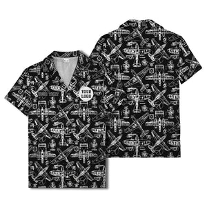 vintage airplane blueprint sketches propeller engine hawaiian shirt