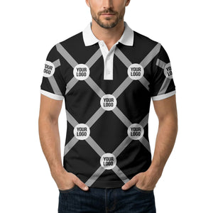 diagonal stripes & repeating custom logo polo shirt for men