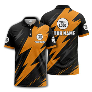 lightning bolt pattern with custom logo and name polo shirt for men