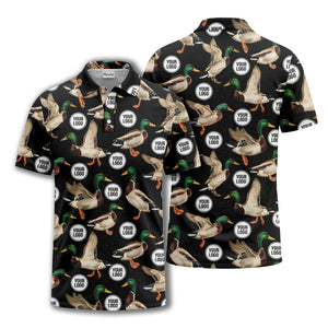 mallard duck flock & custom logo repeat photorealistic polo shirt