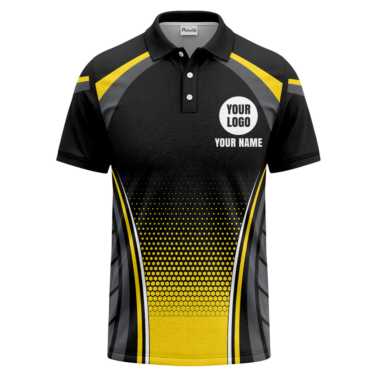 Custom Hexagon Halftone & Curved Stripe Graphic Short Sleeve Polo Shirt - Personalized Name & Logo HVAC Uniform Polo