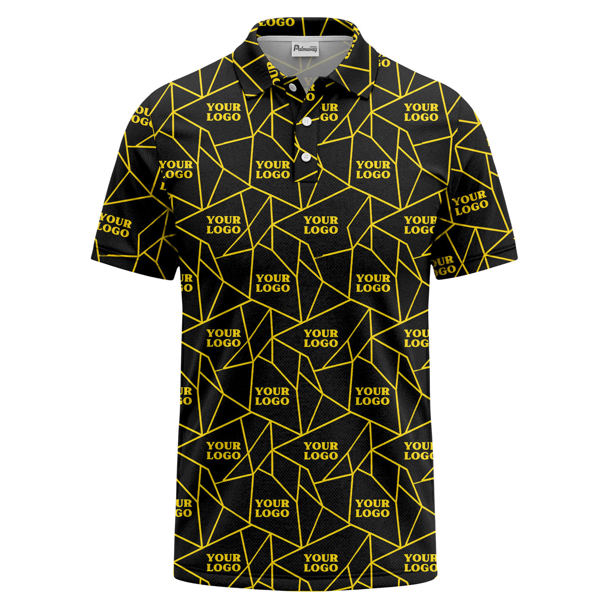 Custom Geometric Line Mosaic All-Over Print Short Sleeve Polo Shirt - Personalized Logo Restaurant & Cafe Uniform Polo