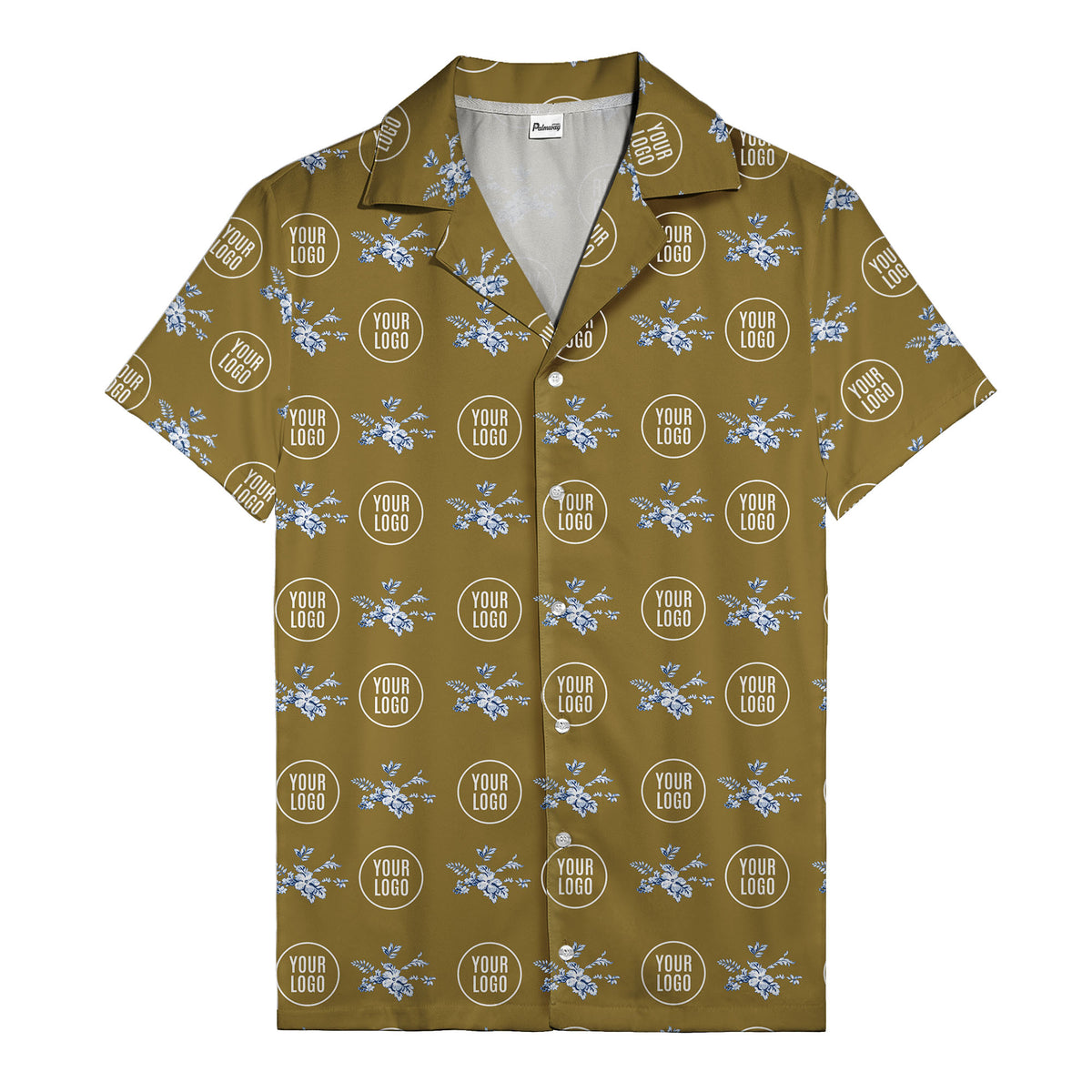 customizable logo & blue hibiscus watercolor hawaiian shirt for men