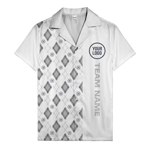 argyle diamond repeat black white custom logo team name hawaiian shirt