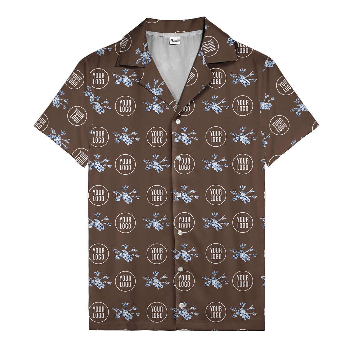 customizable logo & blue hibiscus watercolor hawaiian shirt for men