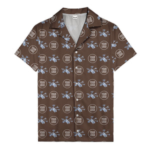 customizable logo & blue hibiscus watercolor hawaiian shirt for men