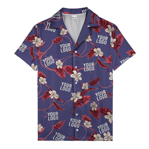 watercolor hibiscus & monstera black hawaiian shirt for men
