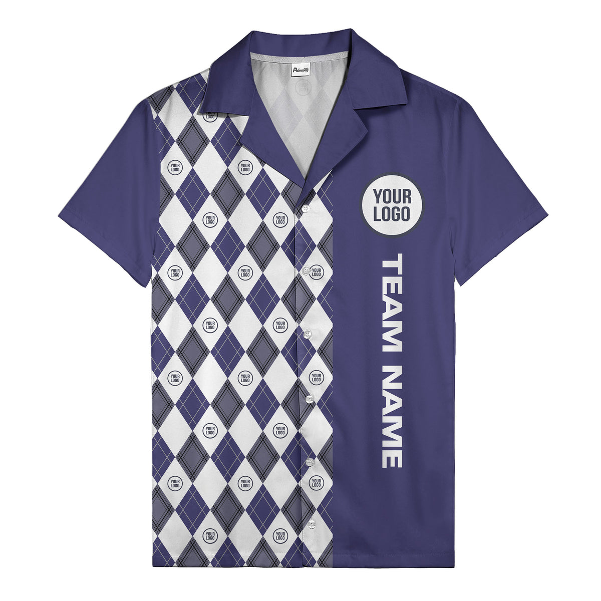 argyle diamond repeat black white custom logo team name hawaiian shirt