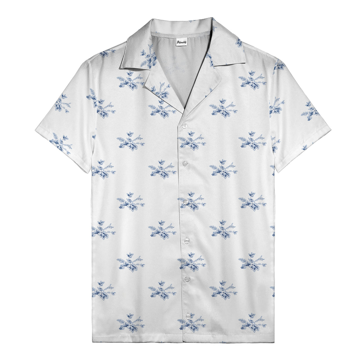 customizable logo & blue hibiscus watercolor hawaiian shirt for men