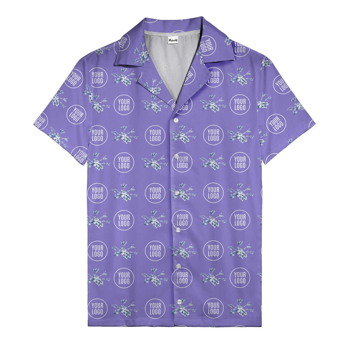 customizable logo & blue hibiscus watercolor hawaiian shirt for men
