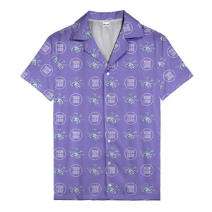 customizable logo & blue hibiscus watercolor hawaiian shirt for men