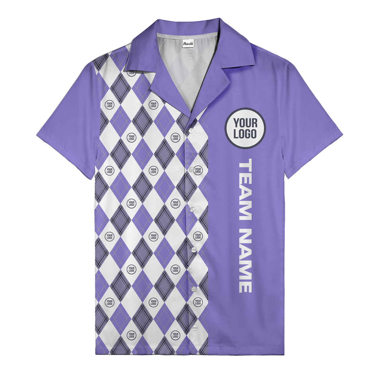 argyle diamond repeat black white custom logo team name hawaiian shirt