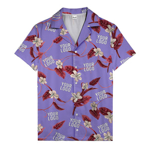 watercolor hibiscus & monstera black hawaiian shirt for men