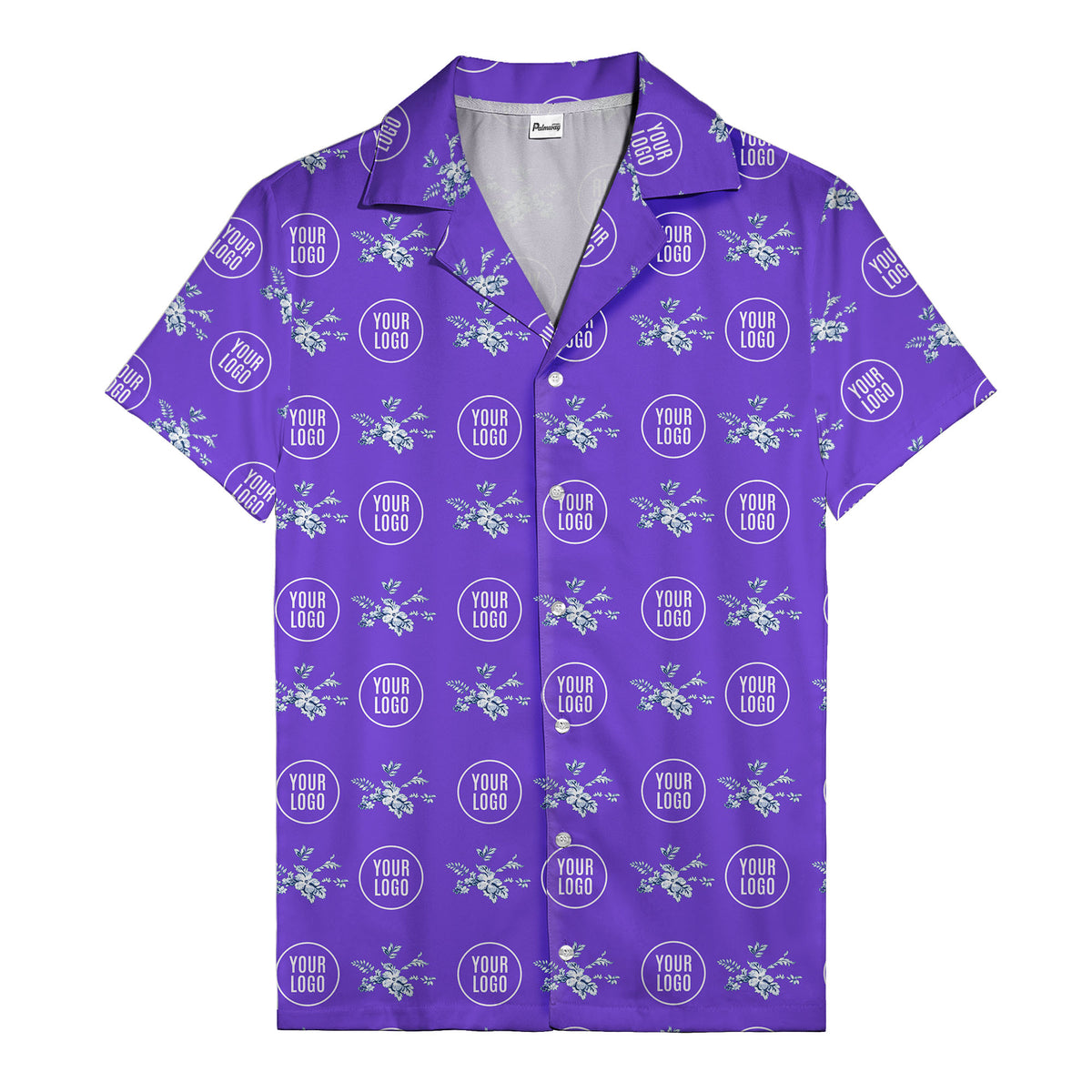 customizable logo & blue hibiscus watercolor hawaiian shirt for men