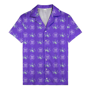customizable logo & blue hibiscus watercolor hawaiian shirt for men