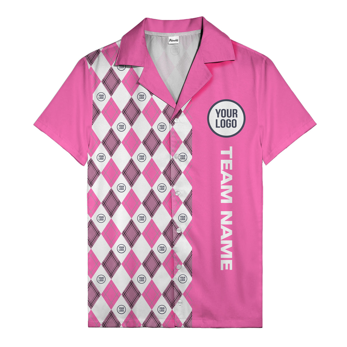 argyle diamond repeat black white custom logo team name hawaiian shirt
