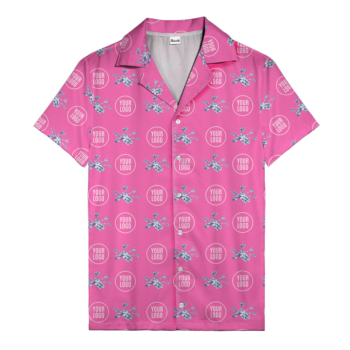 customizable logo & blue hibiscus watercolor hawaiian shirt for men