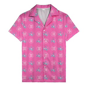 customizable logo & blue hibiscus watercolor hawaiian shirt for men