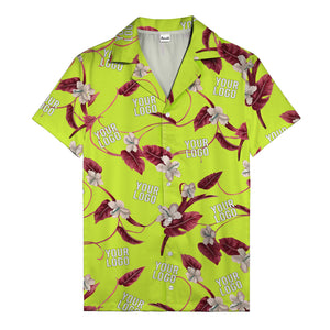 watercolor hibiscus & monstera black hawaiian shirt for men