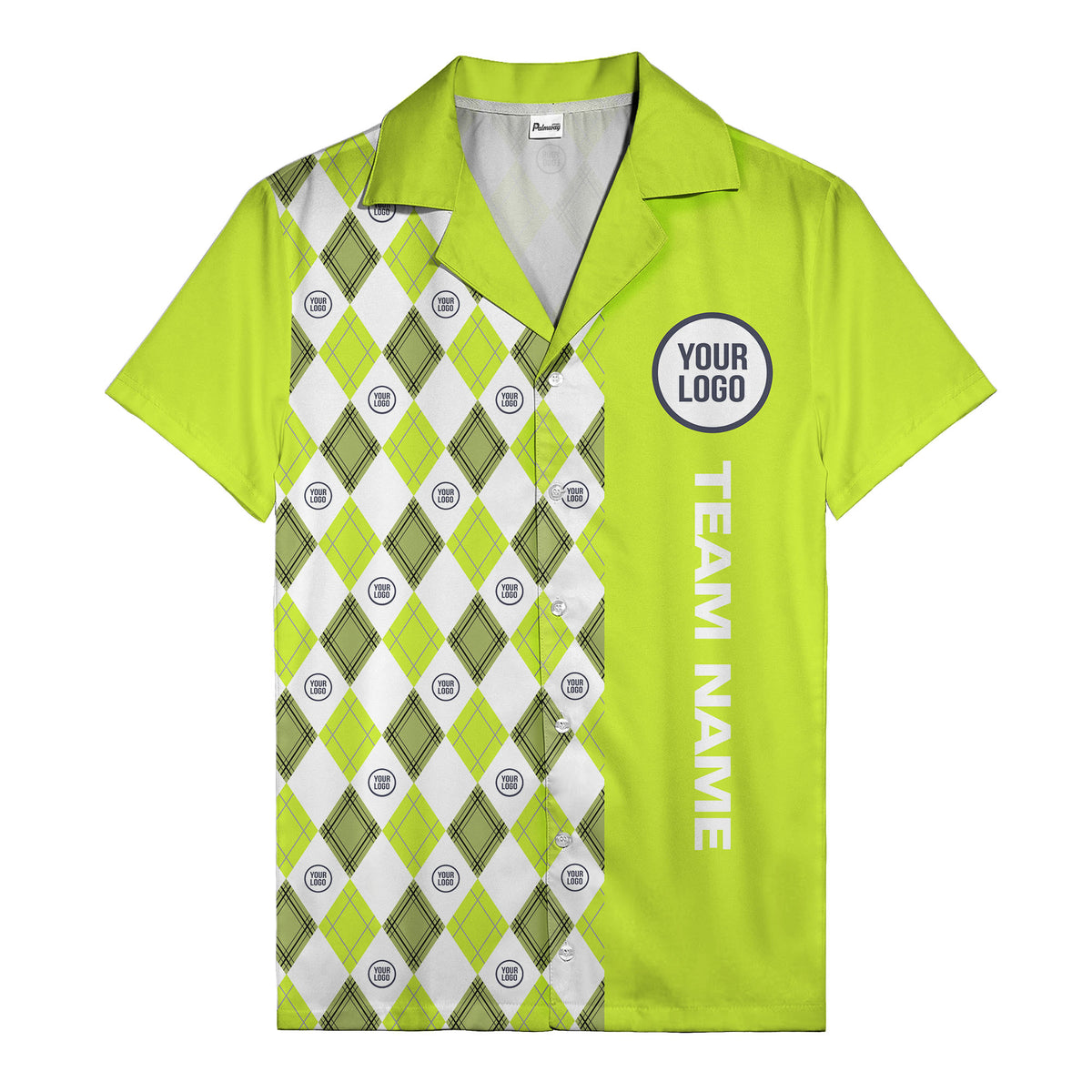 argyle diamond repeat black white custom logo team name hawaiian shirt