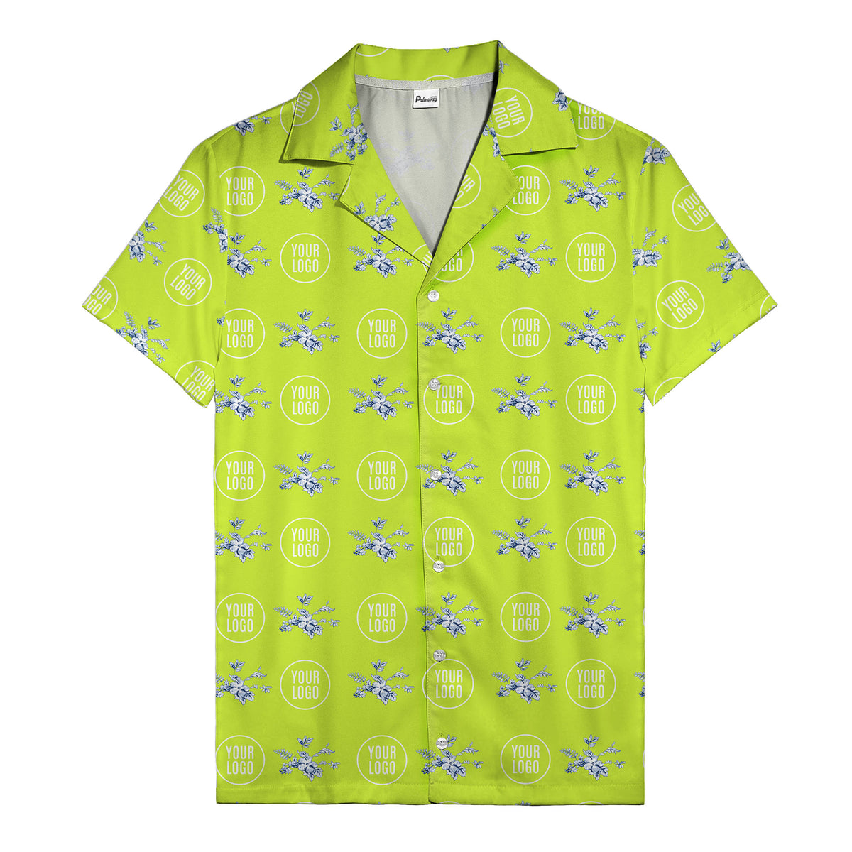 customizable logo & blue hibiscus watercolor hawaiian shirt for men