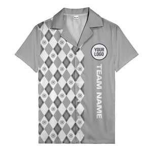 argyle diamond repeat black white custom logo team name hawaiian shirt