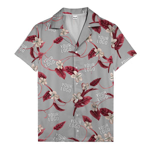 watercolor hibiscus & monstera black hawaiian shirt for men